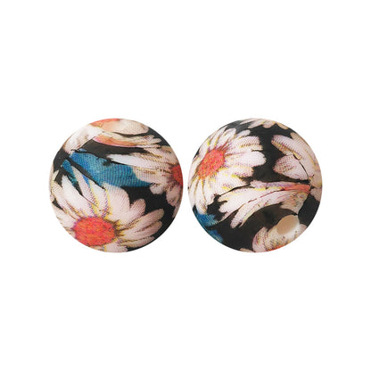 15mm Leopard Print Silicone Beads - Water Transfer Printed Daisy Round Beads for DIY Jewelry, Bead Pens, Loose Beads Wholesale #51-100
