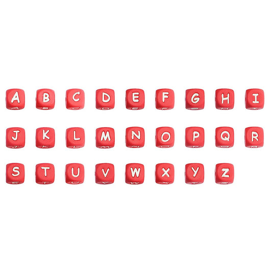 12 Mm White Characters on Red Background European and American English Alphabet Silicone Beads DIY Beaded Jewelry Bracelets Necklaces Food Grade Silicone Alphabet Beads Wholesale