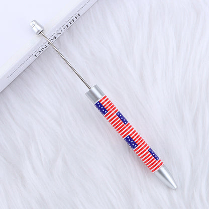 DIY long printed bead pen, national flag sunflower pattern creative cute grain bead pen plastic bead ballpoint pen