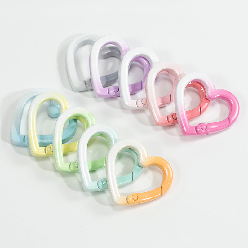 24*24mm Two-color Love Spring Buckle Heart-shaped Opening Ring Gradual Change Ring Keychain DIY Accessories Alloy Connecting Ring