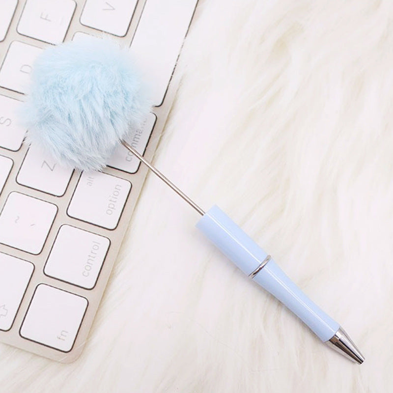 DIY hairball bead pen, cute furry gift pen, multi-color beadable ballpoint pen beadedpen spot