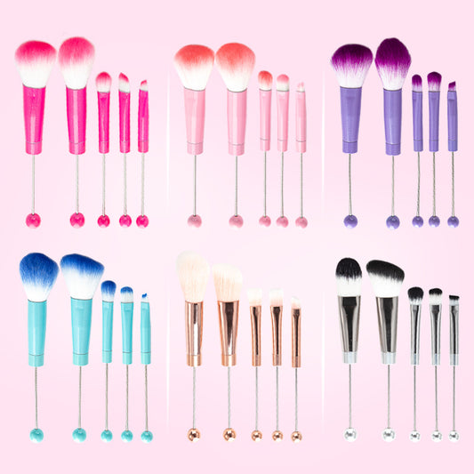 DIY metal handle string beads makeup brush set, concealer brush, eyeshadow brush, eyebrow brush, makeup, makeup tools wholesale