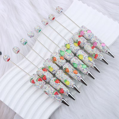 Creative DIY fruit bead pen, heavy industry full diamond ballpoint pen, watermelon strawberry pineapple carrot cherry cute pen