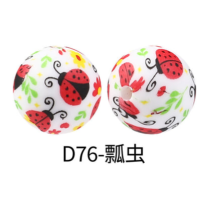 15mm new rhombus pattern silicone beads water transfer leopard print bracelet beaded jewelry silicone loose beads wholesale #51-79