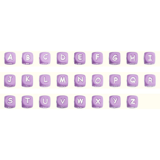 12 Mm White Characters on Light Purple Background European and American English Alphabet Silicone Beads DIY Beaded Jewelry Bracelets Necklaces Food Grade Silicone Alphabet Beads Wholesale