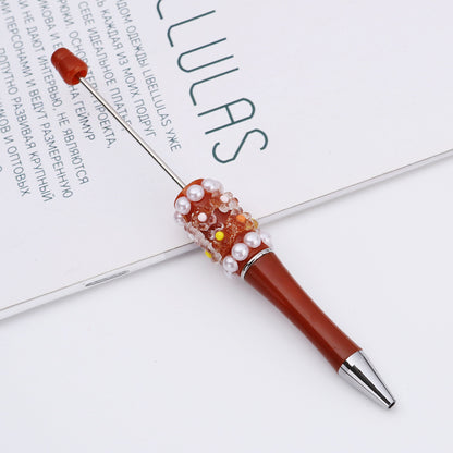Cross-border DIY pearl flower bead pen handmade patch plastic ballpoint pen, cartoon flower bone pearl gift pen