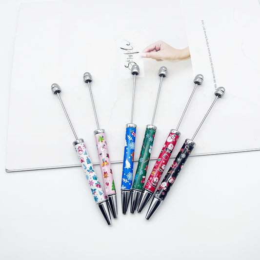DIY Christmas bead pen, creative heat transfer flower film pattern handmade personalized beaded ballpoint pen spot wholesale