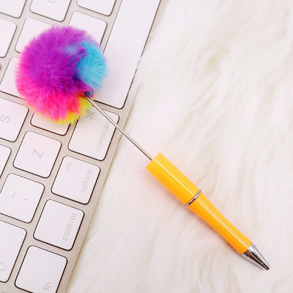 DIY hairball bead pen, cute furry gift pen, multi-color beadable ballpoint pen beadedpen spot