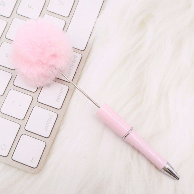 DIY hairball bead pen, cute furry gift pen, multi-color beadable ballpoint pen beadedpen spot