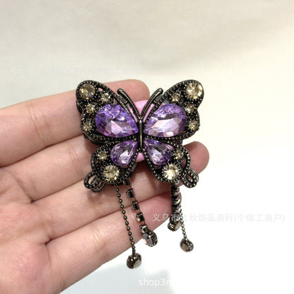 Heavy Industry Soft Pottery Three-dimensional Advanced Sense Butterfly Crystal Tassel Beads Wear Pen Loose Beads Handmade Mobile Phone Chain Accessories DIY