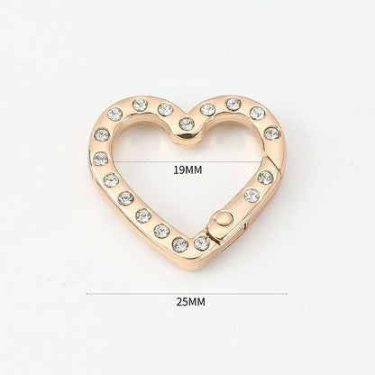 2.5 * 2.6Cm Double Side with Diamond Heart Metal Key Ring Alloy with Drill Love Spring Ring, Household Keychain Pendant Doll Bag Jewelry DIY Open Key Ring