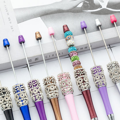 New DIY retro flower bead pen wholesale creative DIY handmade plastic bead pen cute girl heart plastic pen
