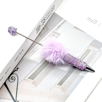 Hairball AB full drill bead pen, pen cap with drill pure hand sticker drill ballpoint pen beadedpen cute plush pen