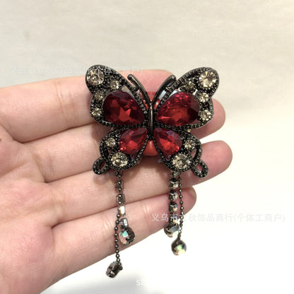 Heavy Industry Soft Pottery Three-dimensional Advanced Sense Butterfly Crystal Tassel Beads Wear Pen Loose Beads Handmade Mobile Phone Chain Accessories DIY