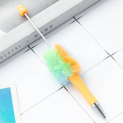 Cross-border plastic plush bead pen creative handmade DIY ballpoint pen new cartoon hairball bead pen wholesale
