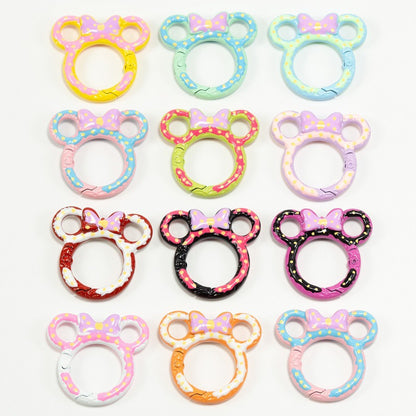 38*35mm Painted Color Spring Buckle Mickey Open Ring Hand Painted Spring Ring Keychain DIY Accessories Alloy Connecting Ring