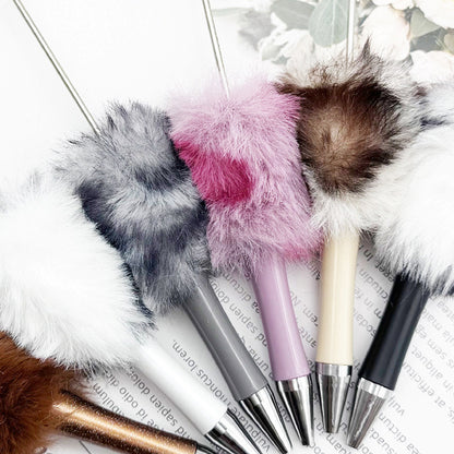 Cross-border innovative leopard print hairball bead pen DIY handmade hairball ballpoint pen cute student gift pen spot