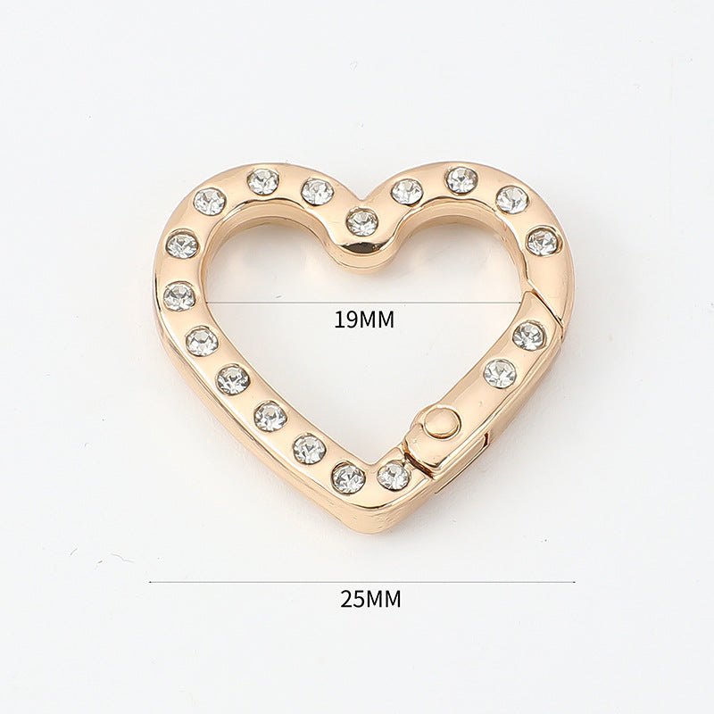 2.5 * 2.6Cm Double Side with Diamond Heart Metal Key Ring Alloy with Drill Love Spring Ring, Household Keychain Pendant Doll Bag Jewelry DIY Open Key Ring