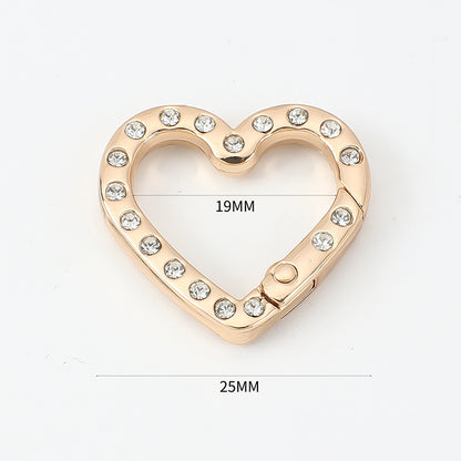 2.5 * 2.6Cm Double Side with Diamond Heart Metal Key Ring Alloy with Drill Love Spring Ring, Household Keychain Pendant Doll Bag Jewelry DIY Open Key Ring