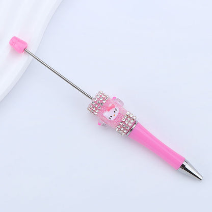 New KT cat litter sugar string bead pen DIY handmade cute fantasy cartoon cat cute jingle cat beaded ballpoint pen