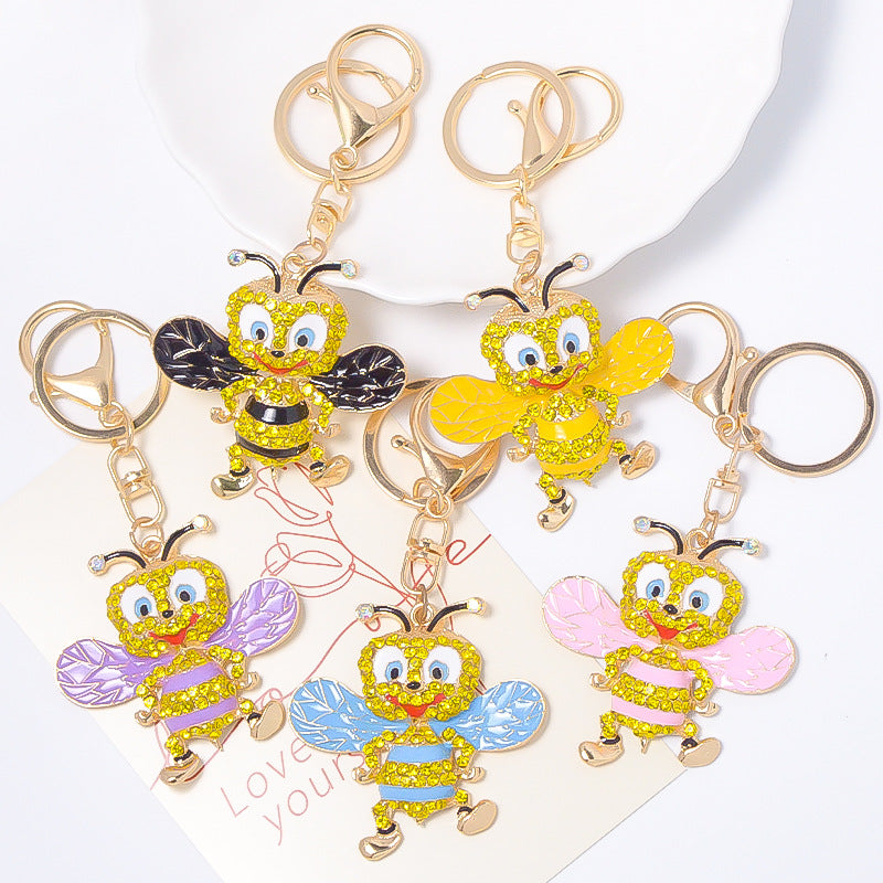 58*57mm Popular Bee Keychain Small Pendant Rhinestone Key Pendant Metal Backpack Key Chain