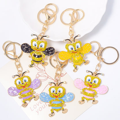 58*57mm Popular Bee Keychain Small Pendant Rhinestone Key Pendant Metal Backpack Key Chain