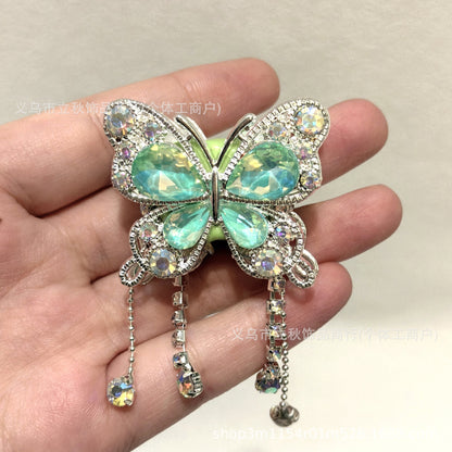 Heavy Industry Soft Pottery Three-dimensional Advanced Sense Butterfly Crystal Tassel Beads Wear Pen Loose Beads Handmade Mobile Phone Chain Accessories DIY