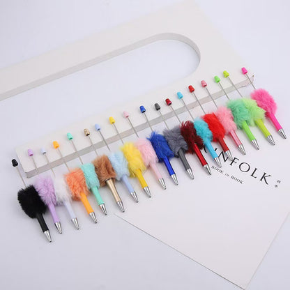 DIY plush bead pen new bead-piercing hairball bead pen cross-border Beadedpen cute cartoon gift pen