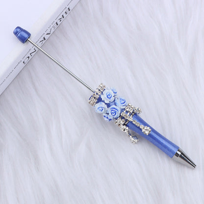 Cross-border heavy industry flower diamond bead pen DIY pure handmade patch silver jewelry bead pen multi-color plastic ballpoint pen