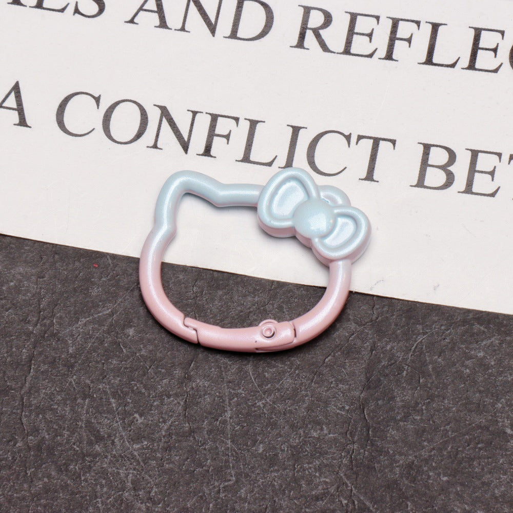 37*30mm Two-color Paint Gradual Change Cute Bow Kitten Spring Buckle DIY Accessories Keychain Bag Pendant