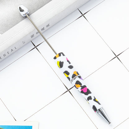 DIY plastic bead pen creative handmade leopard print floral cow bead pen wholesale printing new plastic bead pen