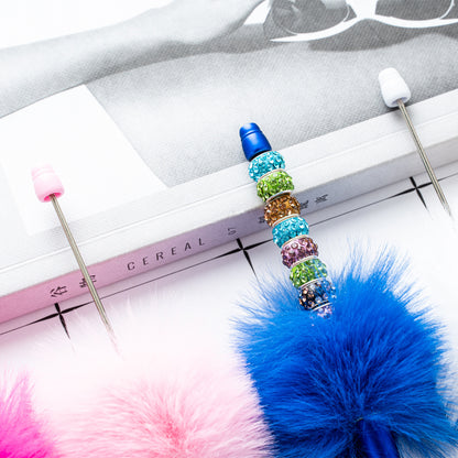 Cross-border plastic plush bead pen creative handmade DIY ballpoint pen new cartoon hairball bead pen wholesale