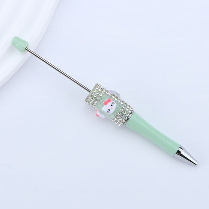 New KT cat litter sugar string bead pen DIY handmade cute fantasy cartoon cat cute jingle cat beaded ballpoint pen