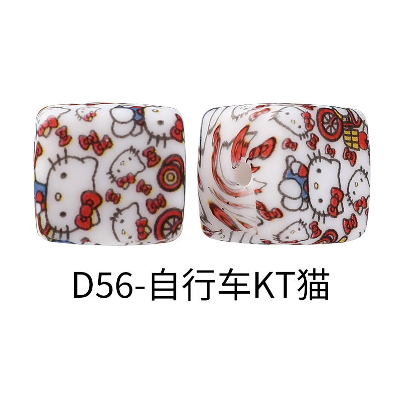 New Square Watermark Silicone Beads 14mm Beaded Spacer DIY Necklace Accessories Square Printing Beads Wholesale