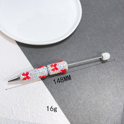 Cross-border full diamond soft pottery bow small fresh bead pen DIY creative multi-color diamond-encrusted gift pen ballpoint pen