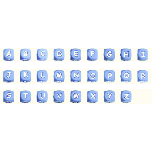 12 Mm White Characters on Light Blue Background European and American English Alphabet Silicone Beads DIY Beaded Jewelry Bracelets Necklaces Food Grade Silicone Alphabet Beads Wholesale