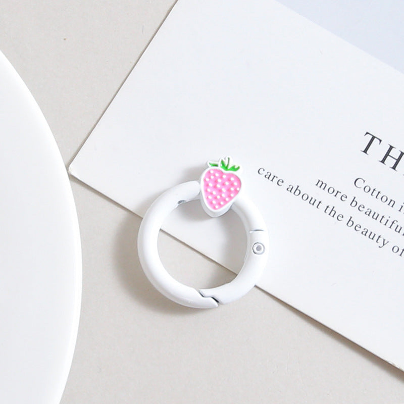 27mm Strawberry Keychain Round with Strawberry Pattern Color Paint Spring Buckle DIY Jewelry Accessories Keychain Connecting Ring