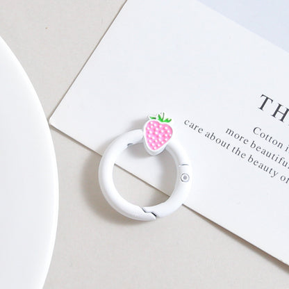 27mm Strawberry Keychain Round with Strawberry Pattern Color Paint Spring Buckle DIY Jewelry Accessories Keychain Connecting Ring