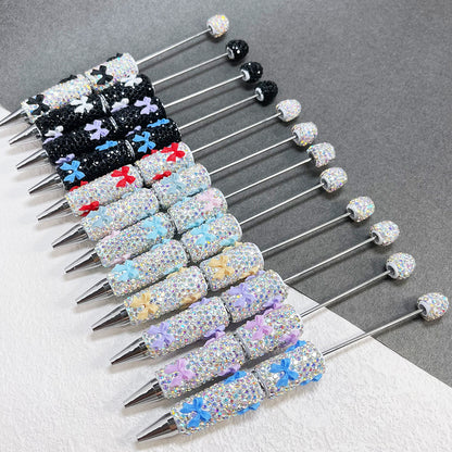 Cross-border full diamond soft pottery bow small fresh bead pen DIY creative multi-color diamond-encrusted gift pen ballpoint pen