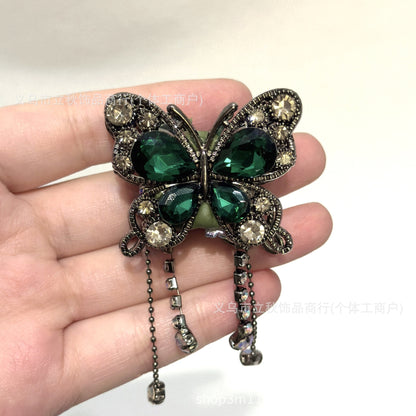 Heavy Industry Soft Pottery Three-dimensional Advanced Sense Butterfly Crystal Tassel Beads Wear Pen Loose Beads Handmade Mobile Phone Chain Accessories DIY
