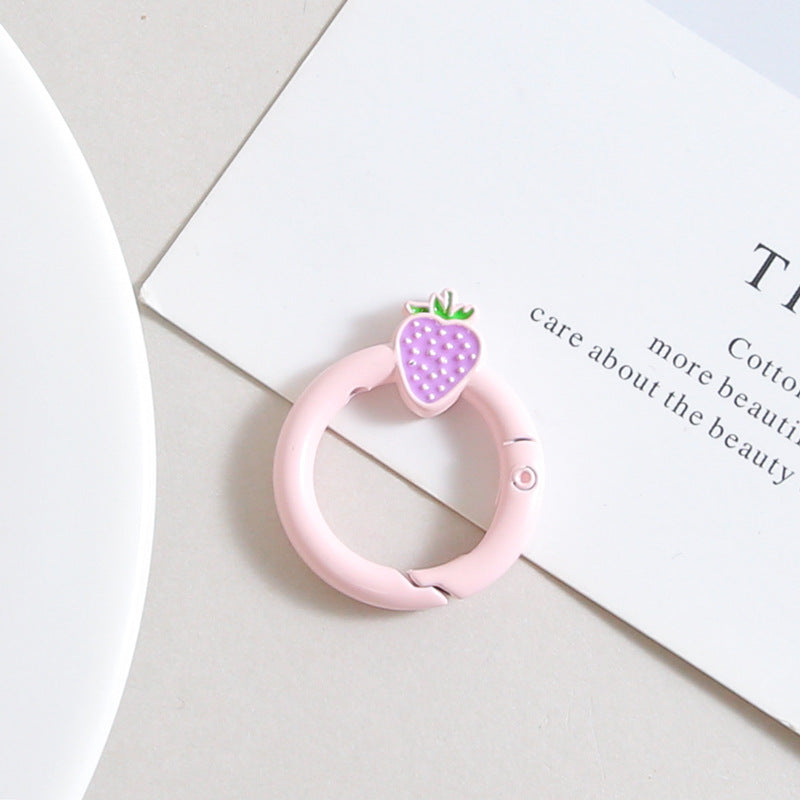 27mm Strawberry Keychain Round with Strawberry Pattern Color Paint Spring Buckle DIY Jewelry Accessories Keychain Connecting Ring