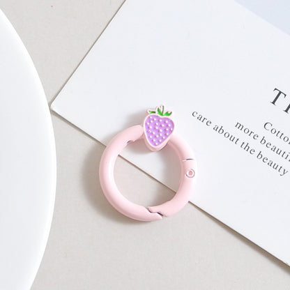 27mm Strawberry Keychain Round with Strawberry Pattern Color Paint Spring Buckle DIY Jewelry Accessories Keychain Connecting Ring