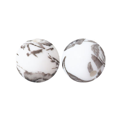 15mm Leopard Print Silicone Beads - Water Transfer Printed Daisy Round Beads for DIY Jewelry, Bead Pens, Loose Beads Wholesale #51-100