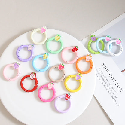 27mm Strawberry Keychain Round with Strawberry Pattern Color Paint Spring Buckle DIY Jewelry Accessories Keychain Connecting Ring