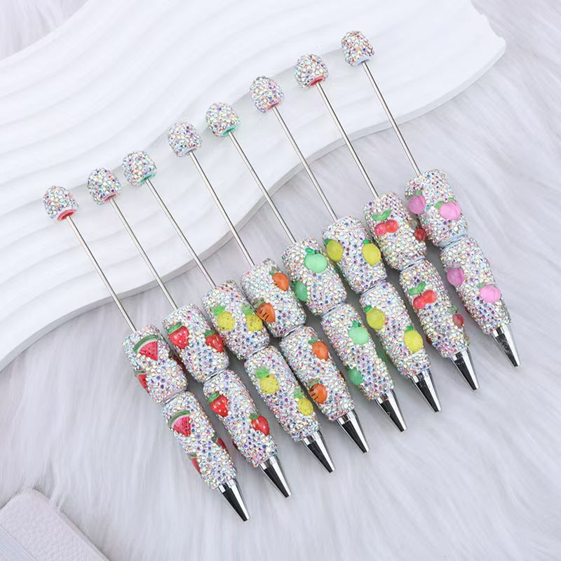 Creative DIY fruit bead pen, heavy industry full diamond ballpoint pen, watermelon strawberry pineapple carrot cherry cute pen