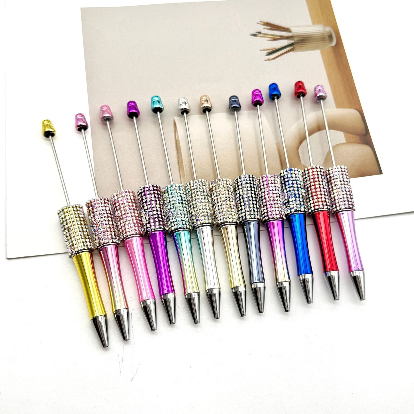 UV electroplated colored diamond bead pen DIY multi-color diamond beaded ballpoint pen handmade rhinestone gift pen manufacturer wholesale