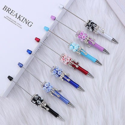 DIY flower pendant bead pen, handmade rose heavy industry ballpoint pen, puzzle bead cute grain gift spot wholesale