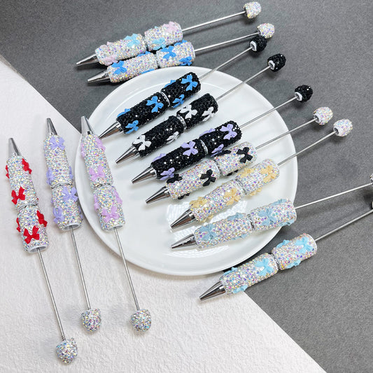 Cross-border full diamond soft pottery bow small fresh bead pen DIY creative multi-color diamond-encrusted gift pen ballpoint pen