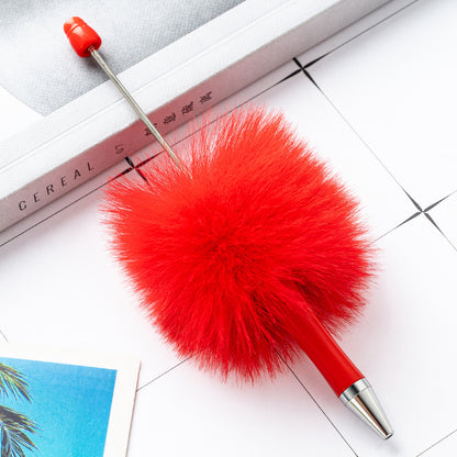Cross-border plastic plush bead pen creative handmade DIY ballpoint pen new cartoon hairball bead pen wholesale