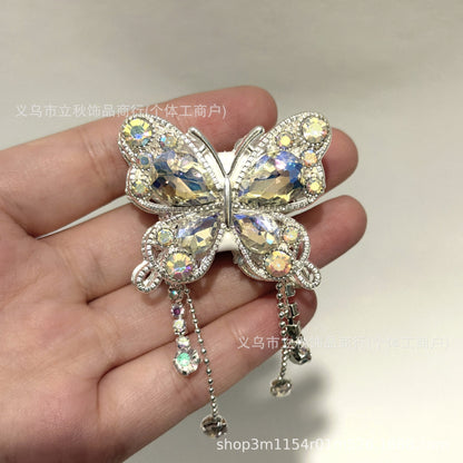 Heavy Industry Soft Pottery Three-dimensional Advanced Sense Butterfly Crystal Tassel Beads Wear Pen Loose Beads Handmade Mobile Phone Chain Accessories DIY